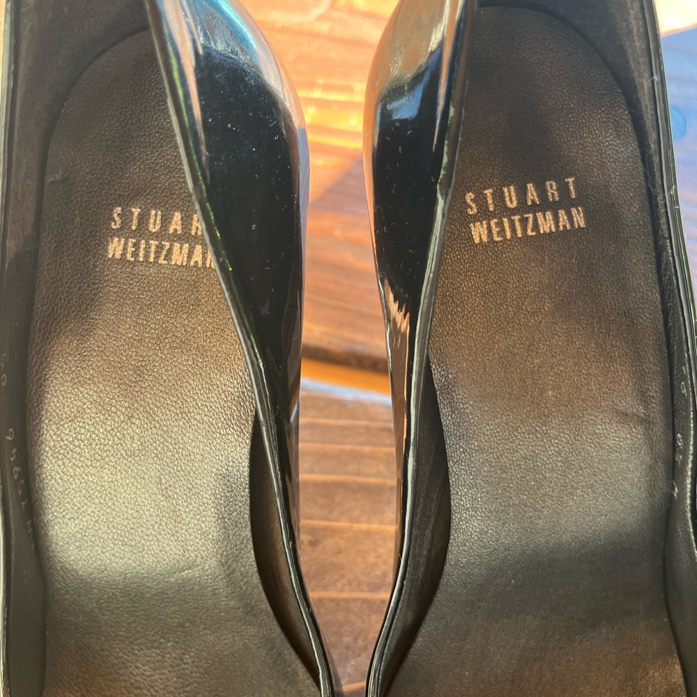 Stuart Weitzman , Black Patent Leather Heels Size 8.5., Peep Toes, 4 Inch Heels - Picture 3 of 12
